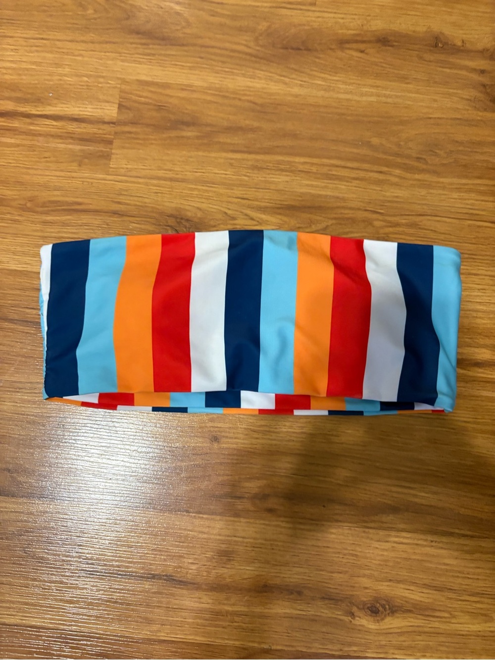 SHEIN Striped Bandeau Swim Top in Bright Multi Colors